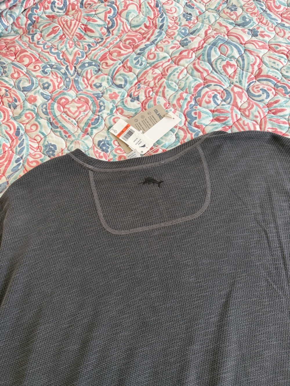 Tommy Bahama Charcoal Gray Reversible Waffle Knit Shirt - Picture 4 of 5